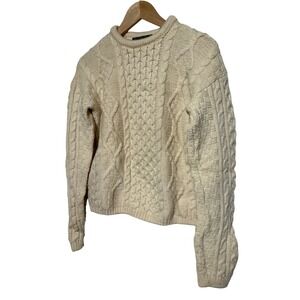 Callan Country Collection Cream Cable Knit Merino Wool Sweater Women Size S